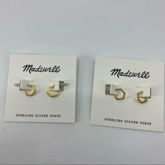Madewell | Hexagon Mini Hoop Earrings In Vintage Gold New - Picture 6 of 9
